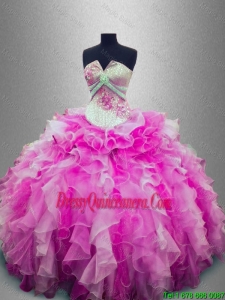 Beautiful Fashionable Discount Strapless Beaded Multi Color Sweet 16 Gowns with Ruffles