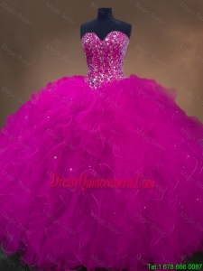 Luxurious Gorgeous Popular Beaded Fuchsia Sweet 16 Dresses with Sweetheart