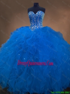 New Arrivals Hot Sale Discount Sweetheart Beaded Blue Quinceanera Dresses with Ruffles