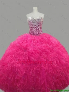 New Arrivals Hot Sale Puffy Sweetheart Hot Pink Quinceanera Dresses with Beading and Ruffles