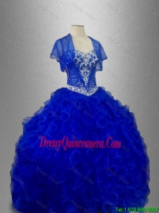 New Arrivals Hot Sale Romantic Sweetheart Quinceanera Dresses with Beading and Ruffles in Blue