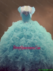 Popular New Discount Beaded and Ruffles Quinceanera Gowns in Light Blue