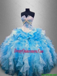 Popular New Style Beautiful Elegant Strapless Beaded and Ruffles Quinceanera Gowns in Multi Color