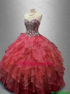 Popular New Style Beautiful Beaded and Ruffles Quinceanera Gowns in Organza