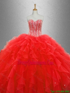 Pretty Classical Popular Red Sweet 16 Dresses with Beading and Ruffles