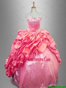 Elegant Discount Latest Strapless Beaded Quinceanera Dresses in Coral Red