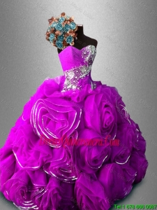 Luxurious Gorgeous Perfect Pretty Gorgeous Rolling Flowers Sweetheart Quinceanera Dresses in Fuchsia