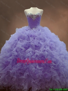 Beautiful Fashionable Classical Beaded Sweetheart Lavender Sweet 16 Gowns with Ball Gowns