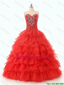 Beautiful Fashionable Popular Beaded and Ruffled Layers Quinceanera Dresses in Red