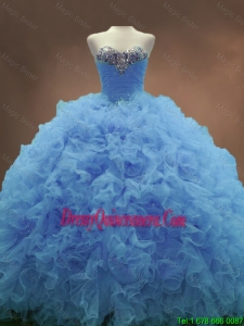Beautiful Fashionable Popular Sweetheart Ruffles and Beaded Quinceanera Gowns in Blue