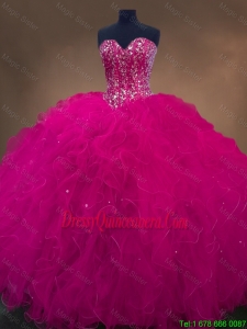 Exquisite Latest Luxurious Sweetheart Beaded Quinceanera Dresses in Hot Pink