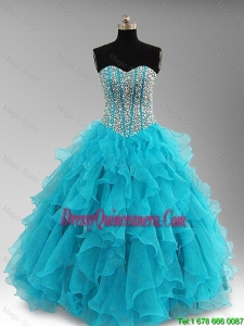 Luxurious Gorgeous Elegant Beaded and Ruffles Quinceanera Dresses in Aqua Blue
