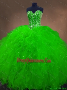 New Style Perfect Beaded Spring Green Sweet 16 Gowns with Ruffles