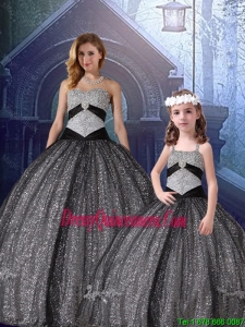 2016 Spring Classical Ball Gown Sweetheart Appliques Macthing Sister Dresses in Black