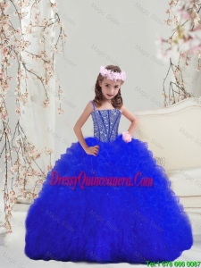 2015 Fall New Style Beaded and Ruffles Royal Blue Mini Quinceanera Dresses with Spaghetti