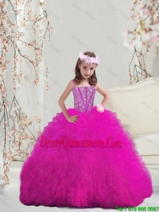 2016 Spring Modern Ball Gown Fuchsia Mini Quinceanera Dresses with Beading and Ruffles