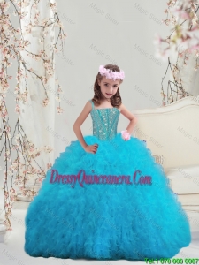 2015 Winter Perfect Beaded and Ruffles Spaghetti Mini Quinceanera Dresses in Turquoise