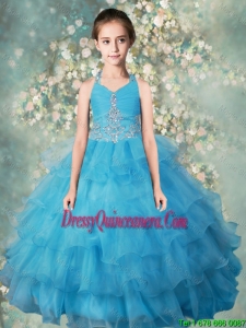 2015 Winter Popular Halter Top Mini Quinceanera Dresses with Beading and Ruffled Layers