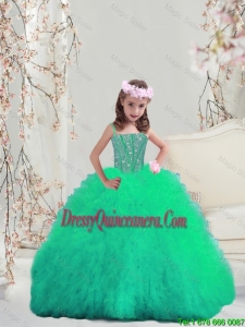 Sweet Spaghetti Apple Green Mini Quinceanera Dresses with Beading and Ruffles