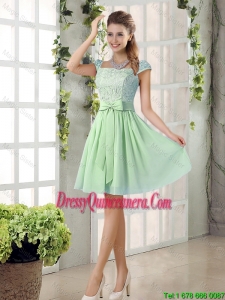 Affordable Square Lace Dama Dresses with Bowknot