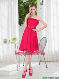 Coral Red Strapless Bowknot Dama Dresses for 2016 Summer