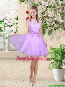 Decent Bateau A Line Bridesmaid Dresses with Lace and Bowknot