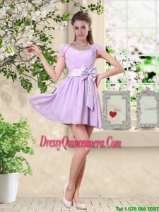 Decent Scoop Bowknot Dama Dresses with Cap Sleeves