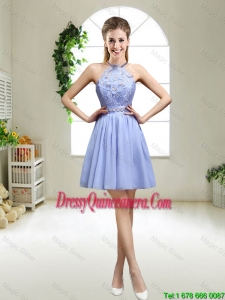 Pretty Lavender Halter Top Dama Dresses with Appliques for 2016