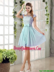 Perfect A Line Square Lace Dama Dresses with Bowknot
