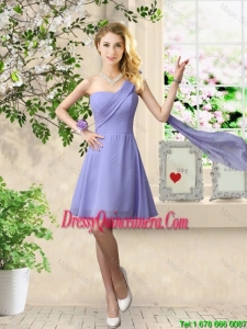 Cheap One Shoulder Ruched Dama Dresses in Lavender