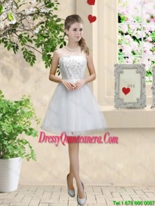 Classical Appliques and Beaded White Dama Dresses with Strapless