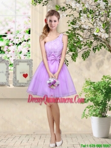 Popular A Line One Shoulder Laced Dama Dresses in Lavender