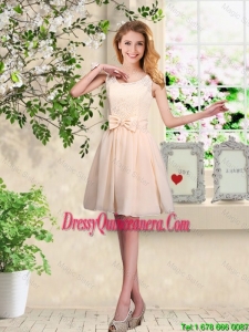 Pretty Scoop Bridesmaid Dresses with Bowknot and Appliques