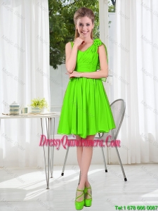 A Line Hand Made Flowers Dama Dresses in Spring Green