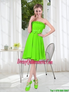 A Line Strapless Bowknot Custom Made Dama Dresses in Spring Green