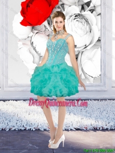 Sexy Ball Gown Beaded Dama Dresses with Straps in Turquoise