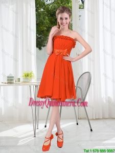 Summer A Line Strapless Bowknot Dama Dress in Rust Red