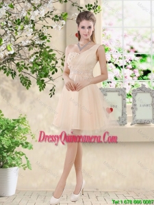 Pretty One Shoulder Champagne Dama Dresses with Appliques and Belt