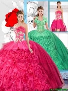 2016 Spring Hot Pink Affordable Detachable Sweet 16 Dresses with Beading