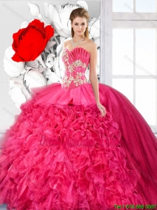 Exquisite Ball Gown Beaded Sweet 16 Dresses in Hot Pink