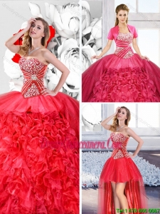 Red 2016 Fashionable Detachable Sweet 16 Dresses with Ruffles