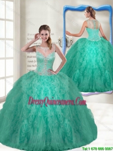 2016 Spring Fashionable Scoop Turquoise Quinceanera Gowns with Zipper Up