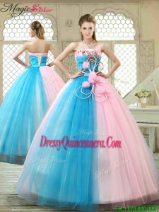 Fashionable Hand Made Flowers Sweet 16 Gowns with Strapless