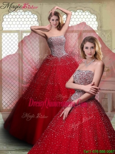 Luxurious Strapless Beading Quinceanera Dresses in Wine Red