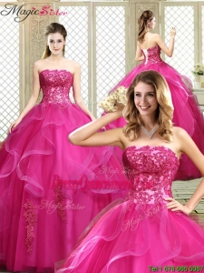 Classical Strapless Fuchsia Sweet 16 Dresses with Appliques