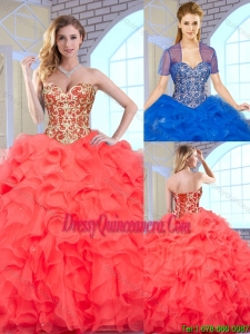 Fashionable Coral Red 2016 Quinceanera Gowns with Beading and Ruffles