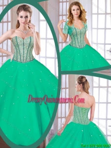 Latest Green Sweetheart Quinceanera Gowns with Beading