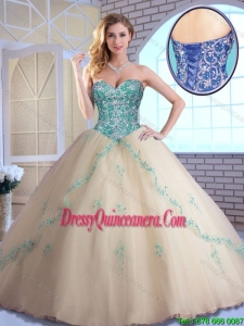 Pretty Champagne Quinceanera Dresses with Appliques and Beading