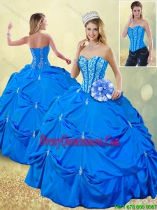 Popular Fall Blue Detachable Quinceanera Gowns with Pick Ups