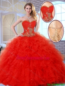 Beautiful Red Quinceanera 2016 Fabulous Dresses with Appliques and Ruffles